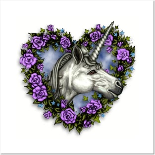 Unicorn Floral Heart Posters and Art